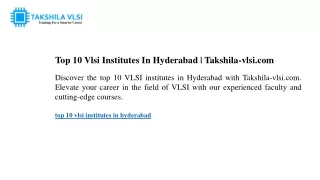 Top 10 Vlsi Institutes In Hyderabad Takshila-vlsi.com