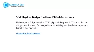 Vlsi Physical Design Institutes Takshila-vlsi.com