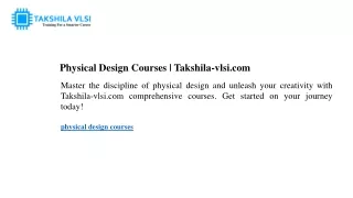 Physical Design Courses Takshila-vlsi.com