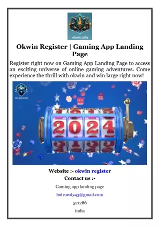 Okwin Register  Gaming App Landing Page