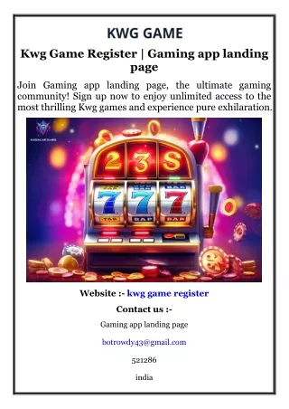 Kwg Game Register  Gaming app landing page