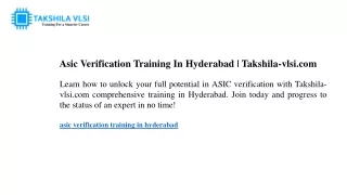Asic Verification Training In Hyderabad Takshila-vlsi.com