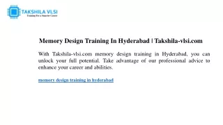 Memory Design Training In Hyderabad Takshila-vlsi.com