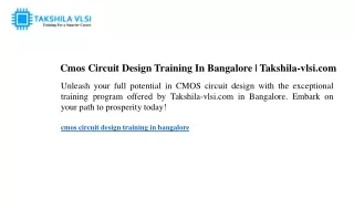 Cmos Circuit Design Training In Bangalore Takshila-vlsi.com