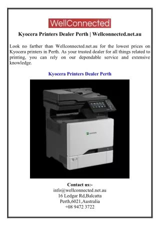 Kyocera Printers Dealer Perth  Wellconnected.net.au
