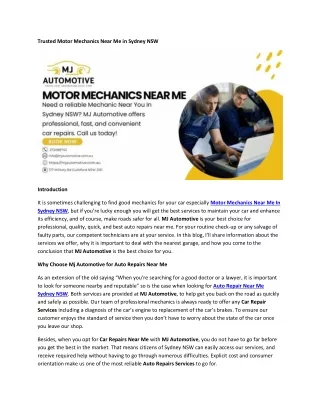 Trusted Motor Mechanics Near Me in Sydney NSW