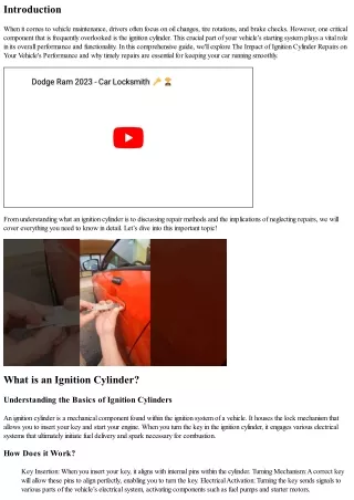 “The Impact of Ignition Cylinder Repairs on Your Vehicle's Performance”