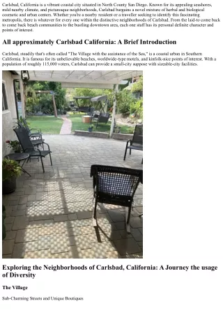 Exploring the Neighborhoods of Carlsbad, California