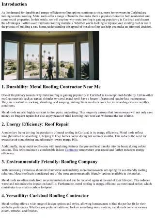 Why Metal Roofing is Gaining Popularity in Carlsbad