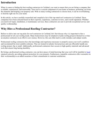 The Top Rated Roof Contractors in Carlsbad: Our Picks
