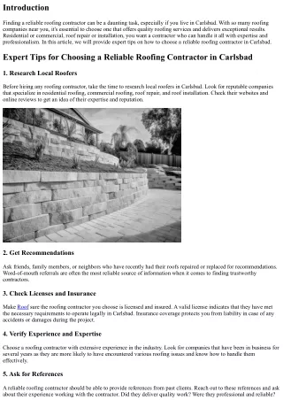 Expert Tips for Choosing a Reliable Roofing Contractor in Carlsbad