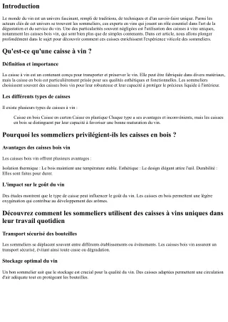 Découvrez comment les sommeliers utilisent des caisses à vins uniques