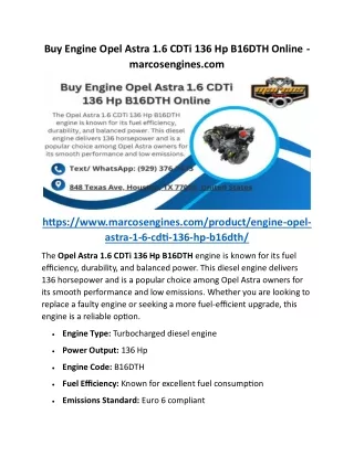 Buy Engine Opel Astra 1.6 CDTi 136 Hp B16DTH Online - marcosengines.com