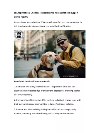 ESA registration  Emotional support animal need Emotional support animal registry
