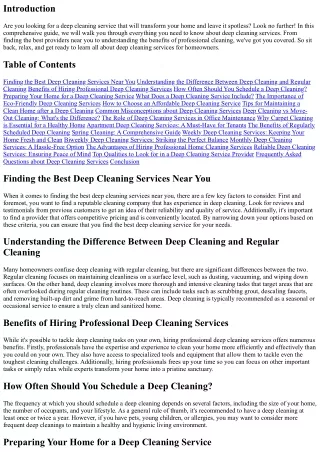 Deep Cleaning Services: A Comprehensive Guide for Homeowners