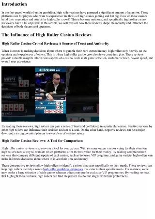 The Power of Opinion: How High Roller Casino Reviews Shape the Industry