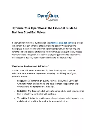 Optimize Your Operations The Essential Guide to Stainless Steel Ball Valves