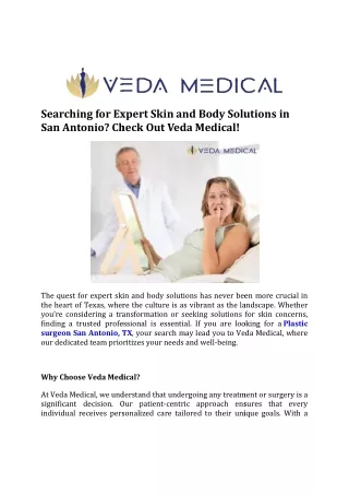 Searching for Expert Skin and Body Solutions in San Antonio? Check Out Veda Medi