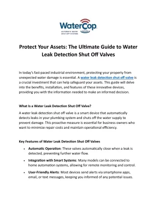 Protect Your Assets The Ultimate Guide to Water Leak Detection Shut Off Valves