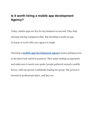 Is it worth hiring a mobile app development Agency