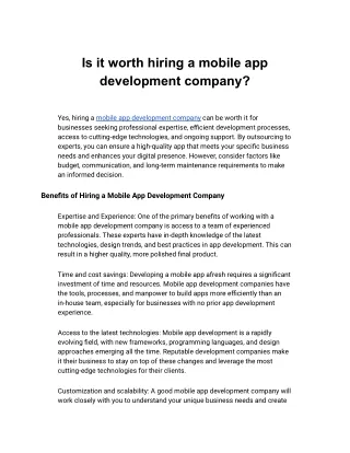 Is it worth hiring a mobile app development company
