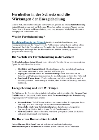 Fernheilen in der Schweiz und die Wirkungen der Energieheilung