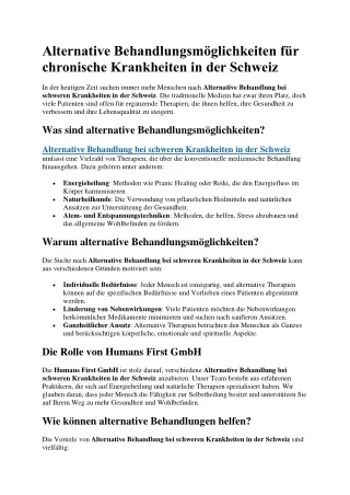 Alternative Behandlungsmöglichkeiten für chronische Krankheiten in der Schweiz