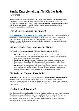 Sanfte Energieheilung für Kinder in der Schweiz