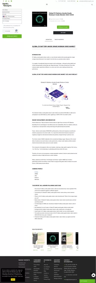 Global EV Battery Anode Grade Niobium Oxide Market 2023-2030