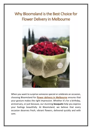 Why Bloomsland is the Best Choice for Flower Delivery in Melbourne
