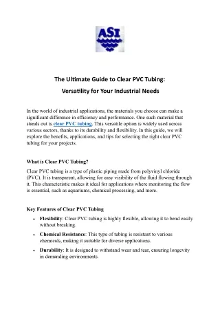 The Ultimate Guide to Clear PVC Tubing Versatility for Your Industrial Needs