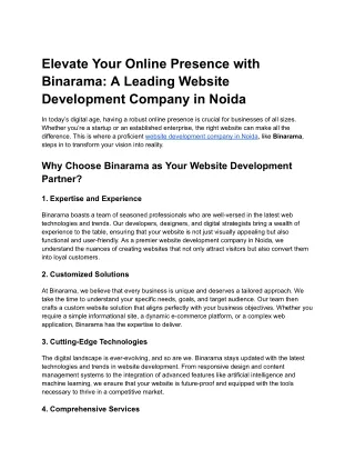 Elevate Your Online Presence with Binarama: A Leading Website Development Compan