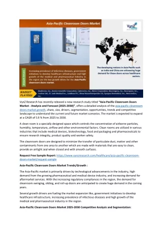 Asia-Pacific Cleanroom Doors Market Trends and Dynamic 2030