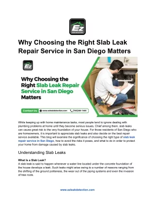 Why Choosing the Right Slab Leak Repair Service in San Diego Matters