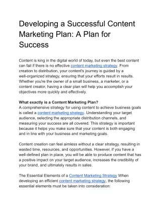 Developing a Successful Content Marketing Plan: A Plan for Success