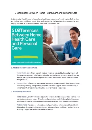 5 Differences Between Home Health Care and Personal Care