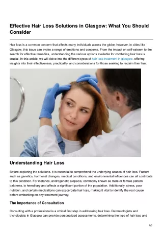 Effective Hair Loss Solutions in Glasgow What You Should Consider
