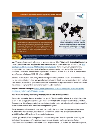 Asia-Pacific Air Quality Monitoring (AQM) System Market During 2030