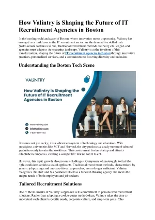 How Valintry is Shaping the Future of IT Recruitment Agencies in Boston