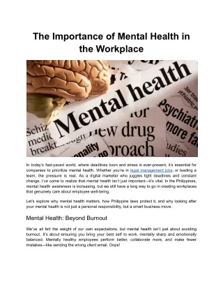 The Importance of Mental Health in the Workplace