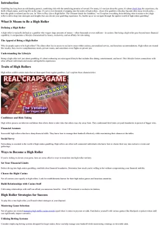 How to Play Like a High Roller: The Ultimate Guide for Gamblers