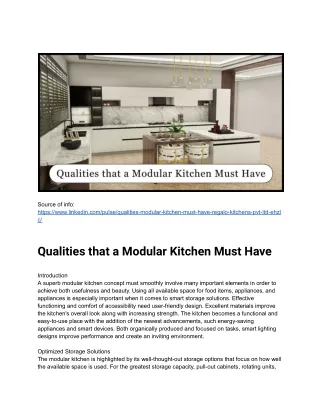 Qualities that a Modular Kitchen Must Have