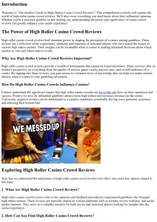 The Insider's Guide to High Stakes Casino Crowd Reviews