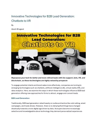 Innovative Technologies for B2B Lead Generation Chatbots to VR