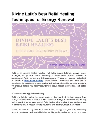 Divine Lalit’s Best Reiki Healing Techniques for Energy Renewal