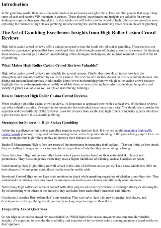 The Art of Gambling Excellence: Insights from High Roller Casino Crowd Reviews