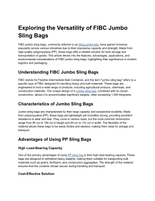 Exploring the Versatility of FIBC Jumbo Sling Bags