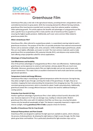Greenhouse Film: What Are the Advantages and Benefits?