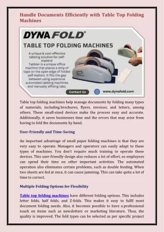 Table top folding machines