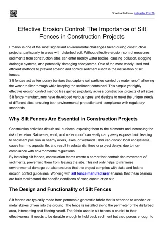 Effective Erosion Control: The Importance of Silt Fences in Construction Project